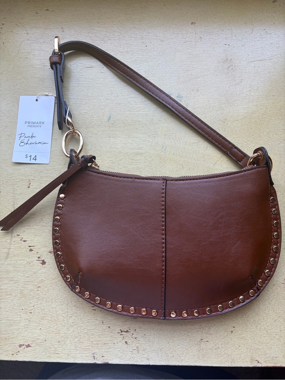 Primark Brown Faux-Leather Studded Shoulder Bag
